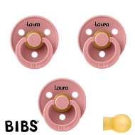 BIBS Colour Schnuller mit Namen, Gr. 2, 3 Dusty Pink, Rund Latex, (3er Pack)